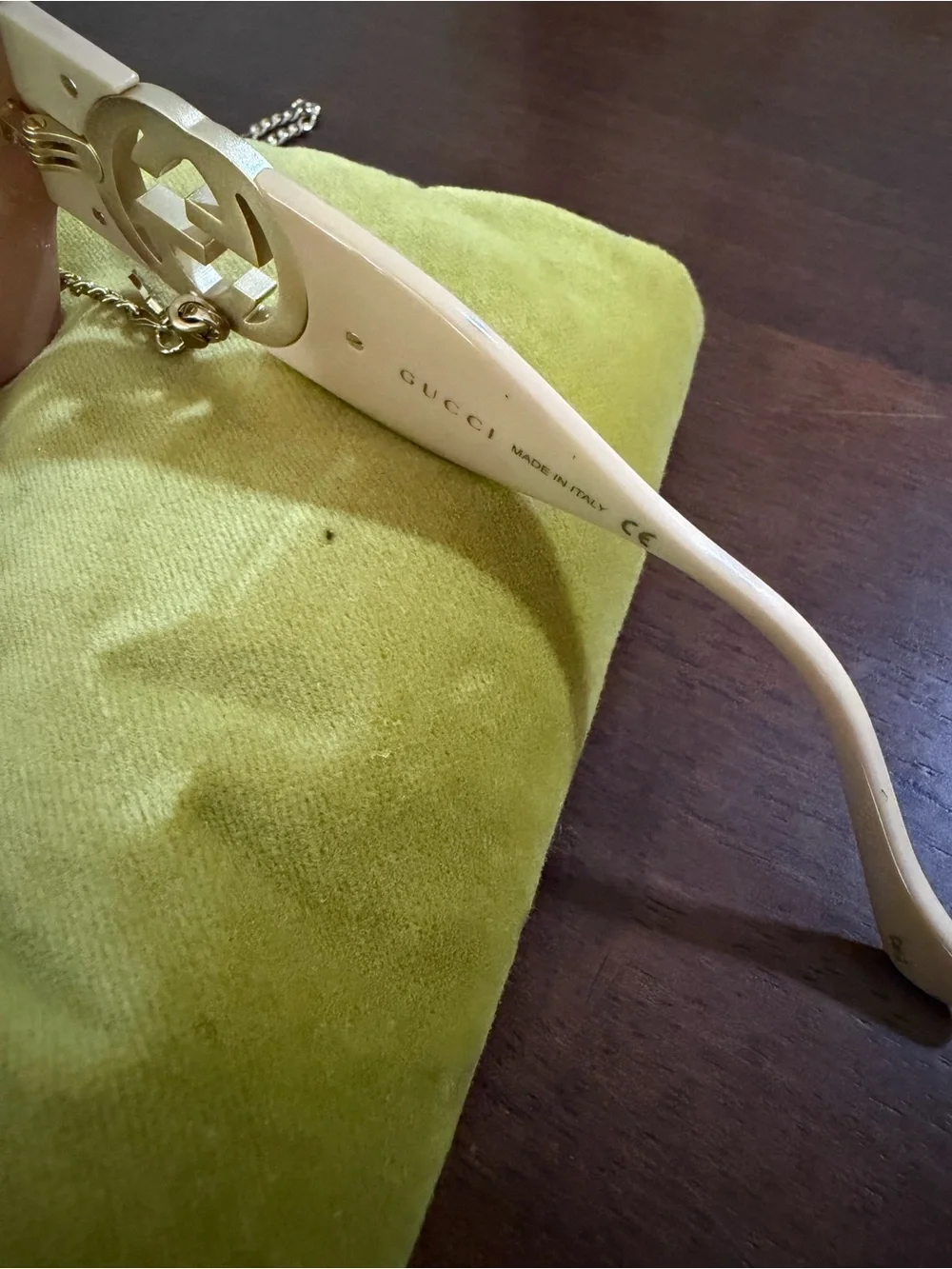 Gucci Pink and Tortoiseshell Square Sunglasses with Gold Chain Strap